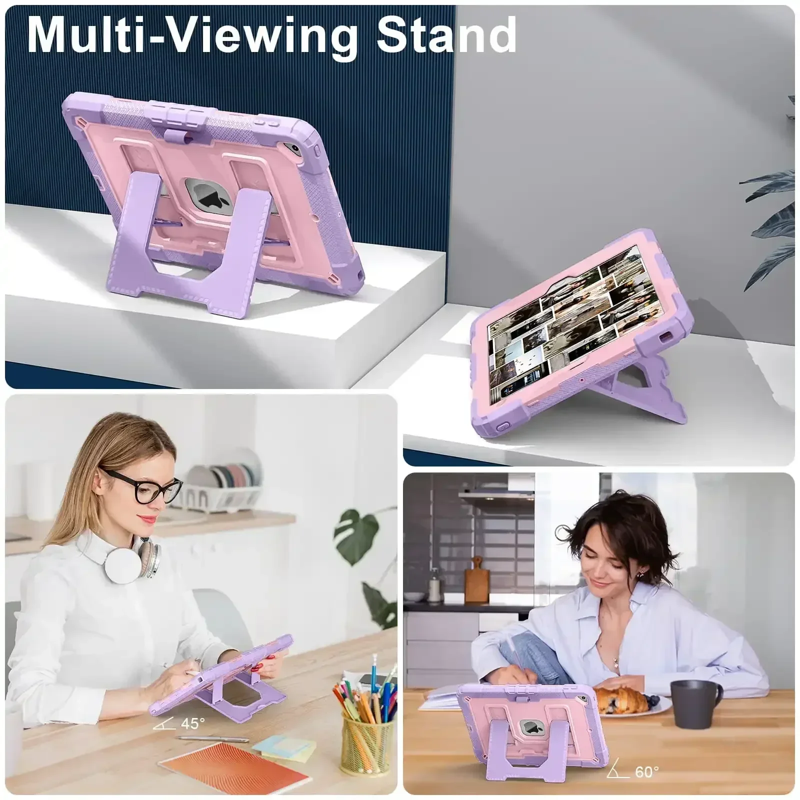 Etui til ipad 10.2 7th 8th 9th 10 , sikkert silikone + pc skulderrem, stødsikkert stativ, tabletcover, håndtag, stativ, robust fundas