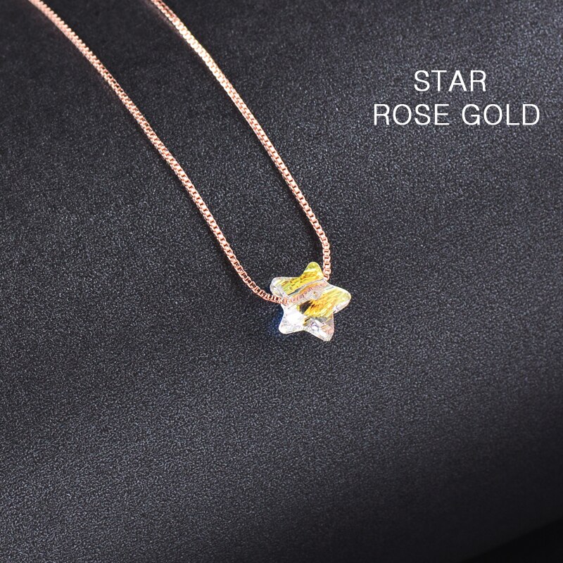 Sinleery brilho estrela cubo bola lágrima cristal colar rosa ouro cor prata gargantilha corrente feminino acessórios jóias xl042 ssa: STAR-rose gold