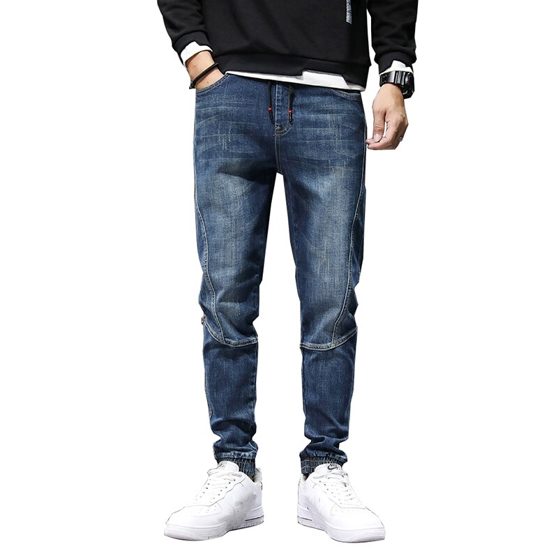 Joggingbukser til mænd jeans elastisk talje snøre blå afslappet tilspidsede herrebukser mænd oversize bukser jeans 42: 31