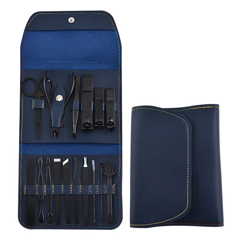 18 Pcs Nail cutter Set Nail Clipper Set bag Stainless Steel Manicure Pedicure Tool Nail Clipper Kit Set Luxurious Case free ship: 16pc blue