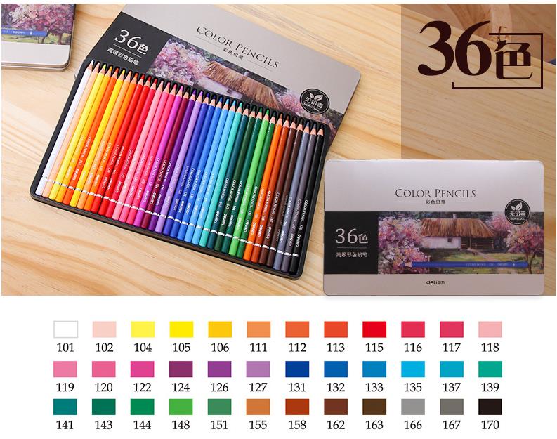 Deli Oily Colored Pencil Set 24/36/48/72 Colors Oil Painting Drawing Art Supplies For Write Drawing Lapis De Cor Art Supplies: 36colors