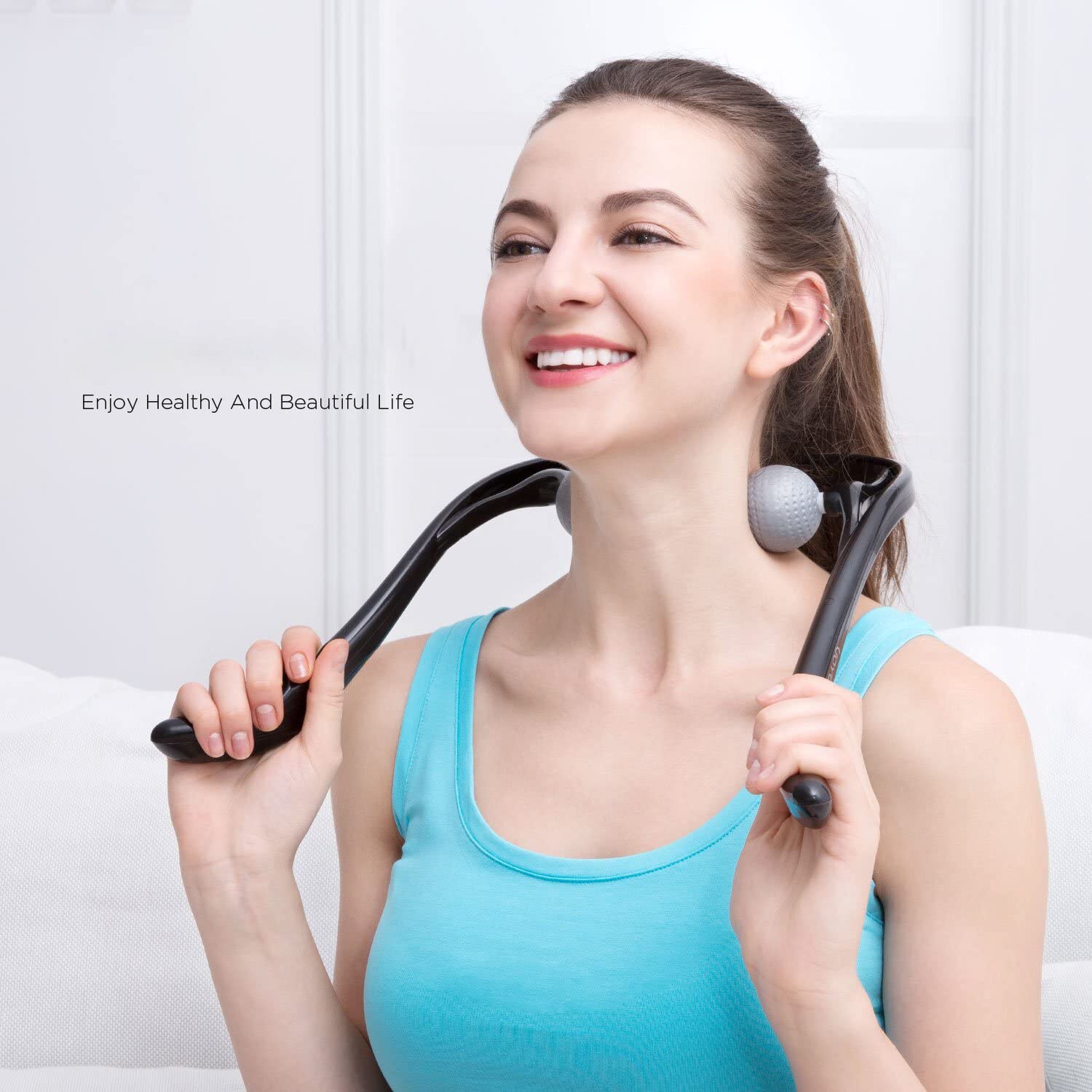 Neck Massager Shiatsu Deep Tissue Dual Trigger Point Shoulder Massager,Ergonomic Handle ,Lightweight &amp; Portable
