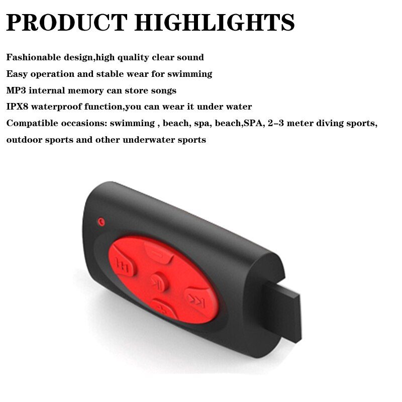8 GB Lettore Musicale MP3 Impermeabile Subacquea Nuoto Immersioni Surf sport fascia da collo Auricolare stereo terme Surf subacqueo Handsfree FM Radio