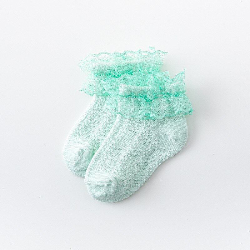 Blonde flæsestrømper børn åndbar bomuldsnet baby pige ankel korte sokker billige ting ensfarvet prinsesse børn sok småbørn: Grøn -1pc / 2-3 år gammel