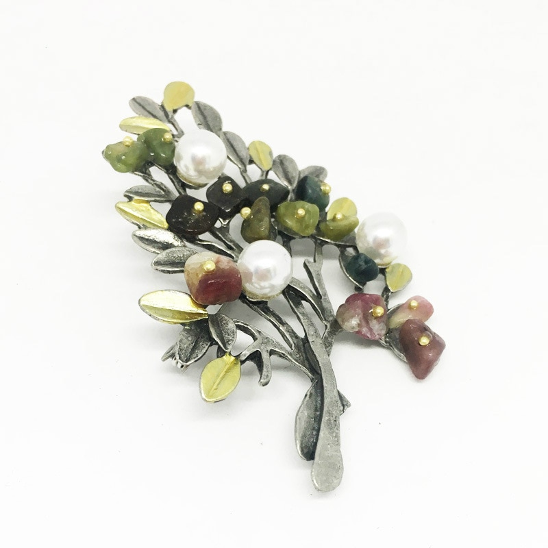 Vintage Natural Stone Pin Men And Women Suit Brooch Costume Christmas Tree Brooch Luxury Jewelry For Women