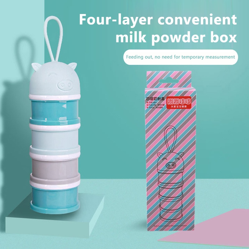 4 lag bærbar sikker formel dispenser 3 lag baby mad container slik frugt mad opbevaring tegneserie mælkepulver boks snack kop