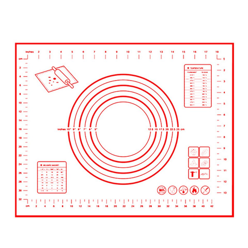 4 Verstelbare Dikte Ringen Gebak Mat Voor Bakken Cookie Fondant Deeg Gebak Pizza Deegroller Bakken Gebak Mat Set: Mat Red