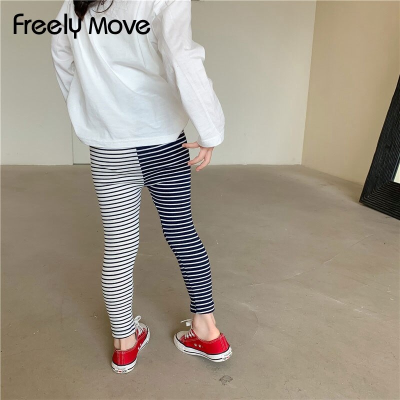Sposta liberamente le ragazze Leggings invernali pantaloni a righe Patchwork pantaloni in cotone per bambini collant esterni pantaloni coreani elastici in vita per bambini