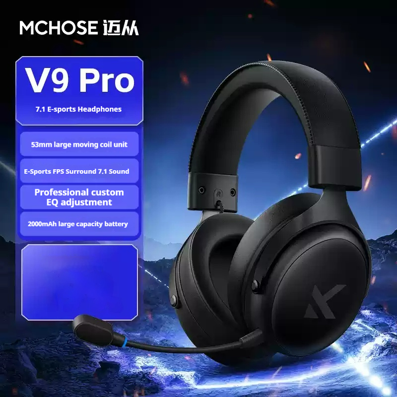 MCHOSE V9 Pro Wireless Headphone Bluetooth Tri-Mode Ergonomics Noise Reduction Moving Coil Low Latency Custom Gaming Headphones: Silver
