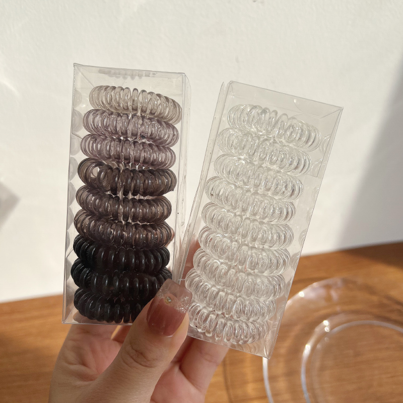 Gomas elásticas para el pelo para mujer, Niña y niño, cintas de goma transparentes en espiral, accesorios para el pelo, 9 unids/lote por caja