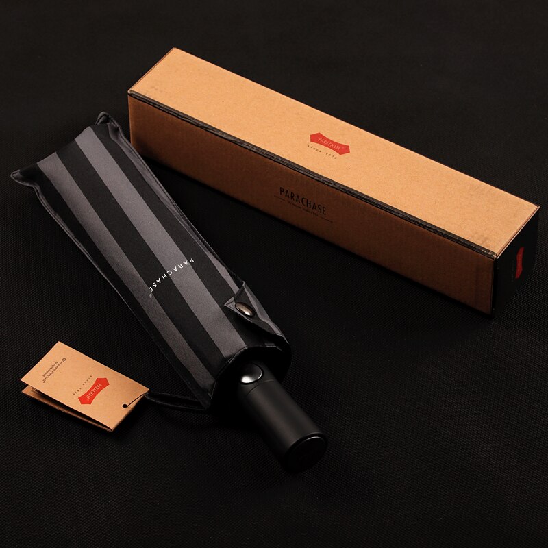 Paracaise-paraguas plegable para hombre, tela Pongee resistente a la lluvia, 102cm, banda Color puro, 3 de negocios: Black stripe