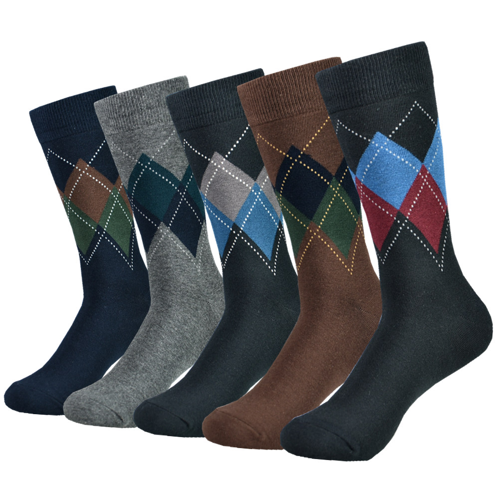 Chaussettes pour hommes habillées à la en coton à motifs noirs Chaussettes drôles colorées heureuses pour hommes: Marron