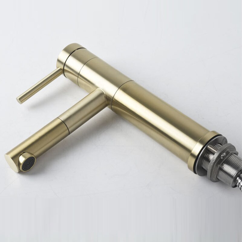 Brass Bathroom Basin Faucet 60cm Pull Out Basin Faucet Cold Mixer Crane Basin Taps Rotatble Brushed Gold