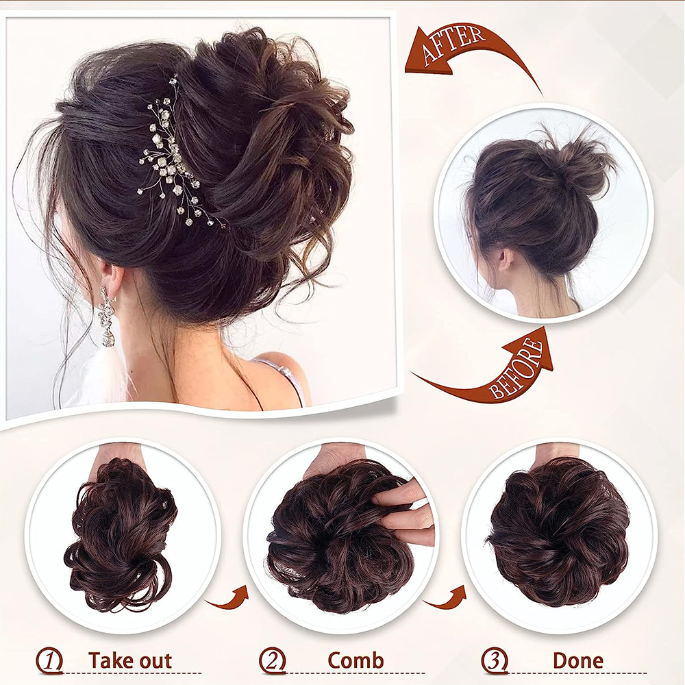 6-Zoll-Kunsthaar-Dutt-Erweiterungen, unordentliche lockige elastische Haargummis, Haarteile, Chignon, Krapfen, Hochsteckfrisur, Haarteile für Frauen
