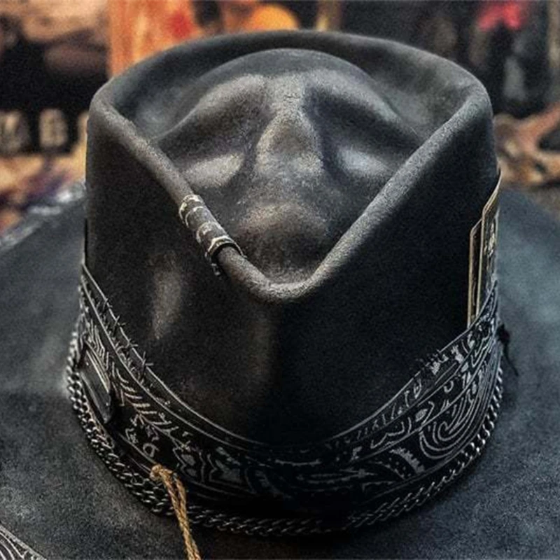 Black Gothic Cowboy Hat Unique Headwear Halloween Party Accessory Skull Cowboy Hat Headwear Festival Cowboy Caps for Motorcycles