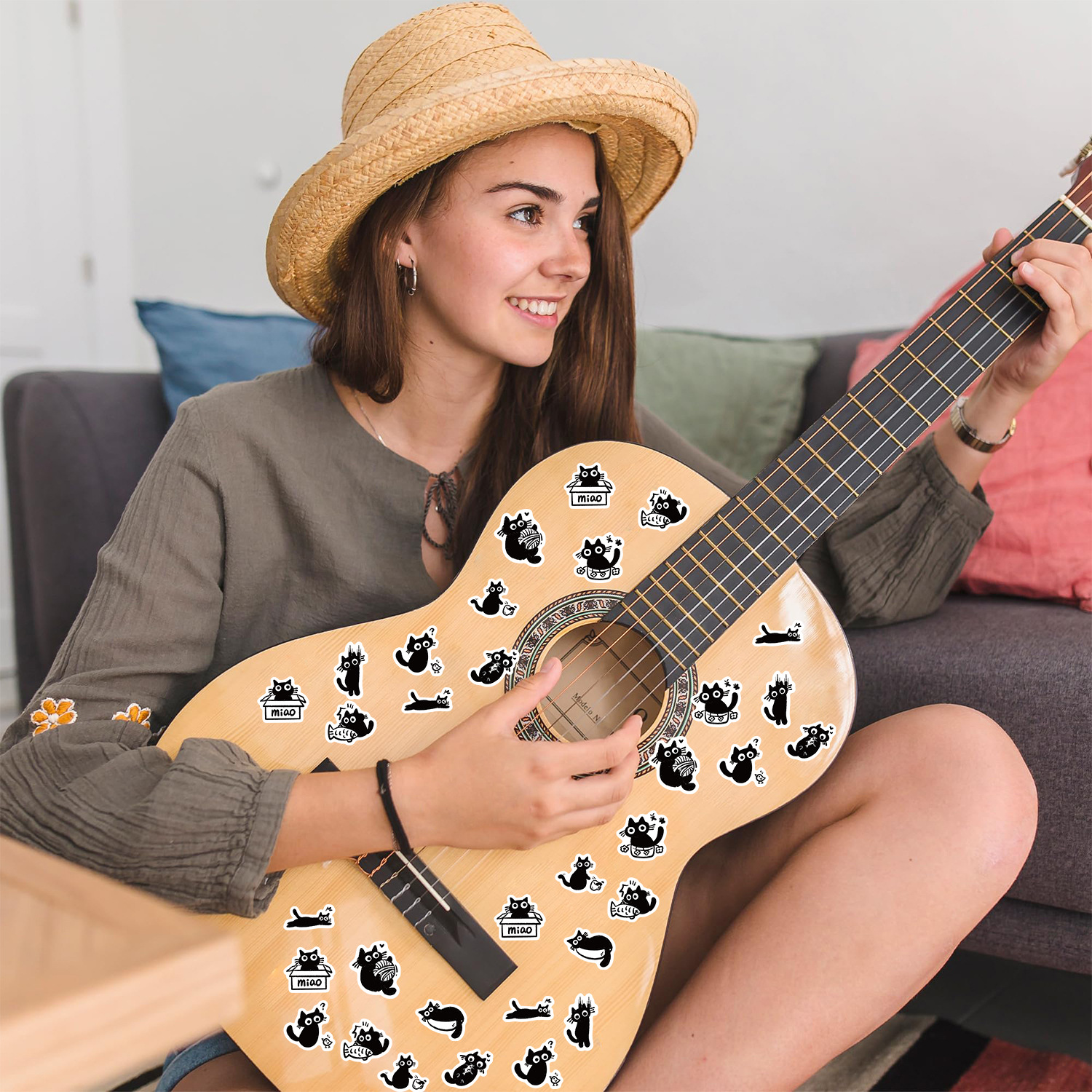 500 sztuki naklejek graffiti z kreskówkowym czarnym kotem, dekoracja namiotu, naklejka dekoracyjna