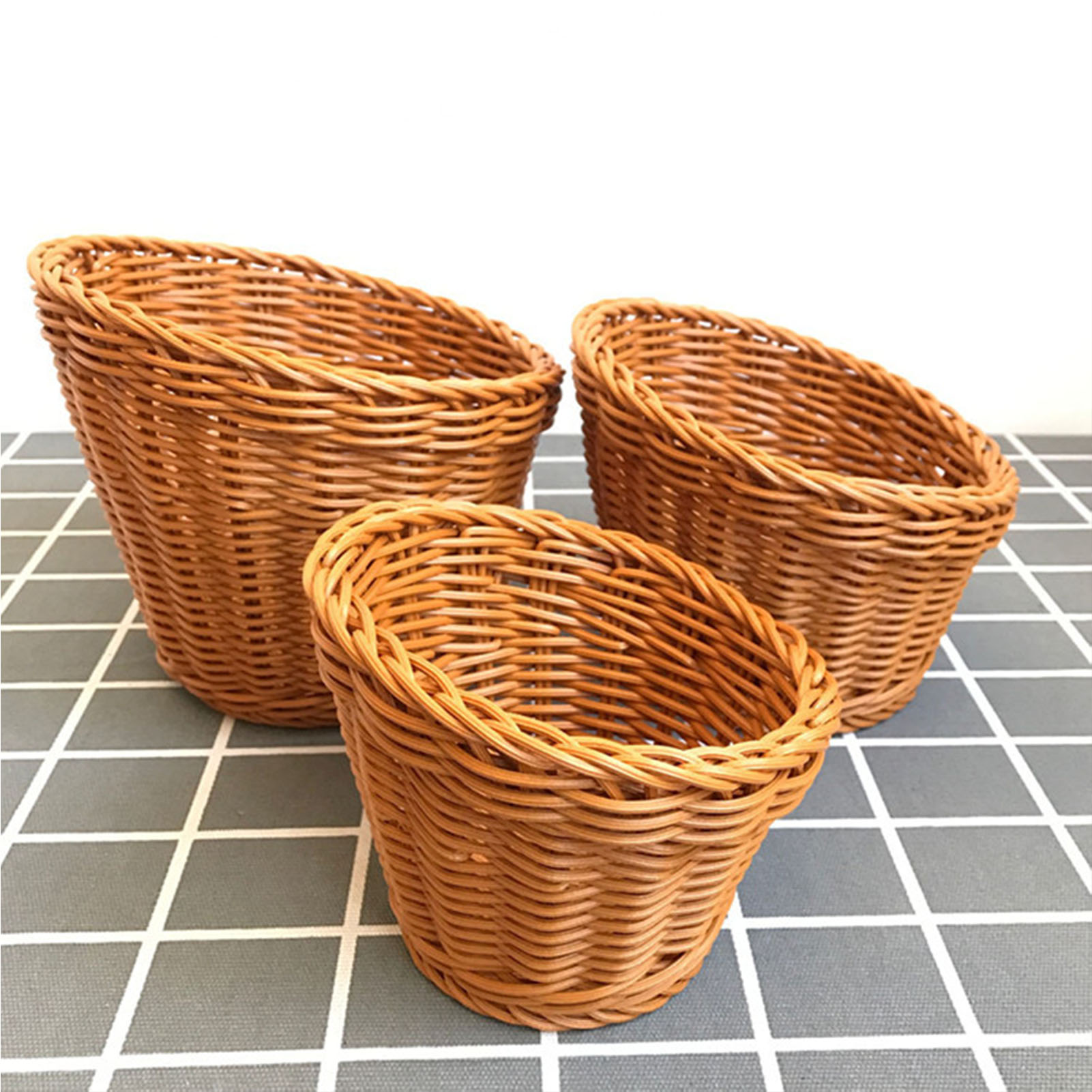 Handgemaakte Rieten Geweven Mand Brood Dienblad Simulatie Rotan Desktop Manden Voor Keuken Picknick Geweven Opbergmand