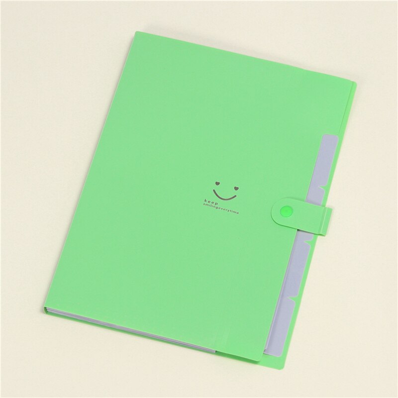 A4 Kawaii Smile Waterproof A4 File Folder 5 Layers Bags Expanding Wallet Bill Folders For Documents Carpeta: green