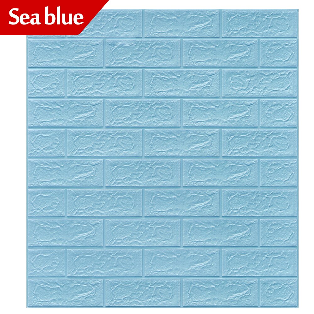DIY autoadhesivo 3D pared de ladrillo adhesivo papel pintado decorativo espuma revestimiento de paredes impermeable papel pintado para niños sala de estar: Sea blue