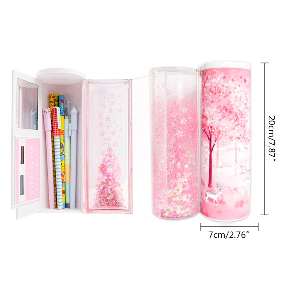 Quicksand Translucent Pencil Case Multifunction Cylindrical Calculator Stationery School Pen Holder