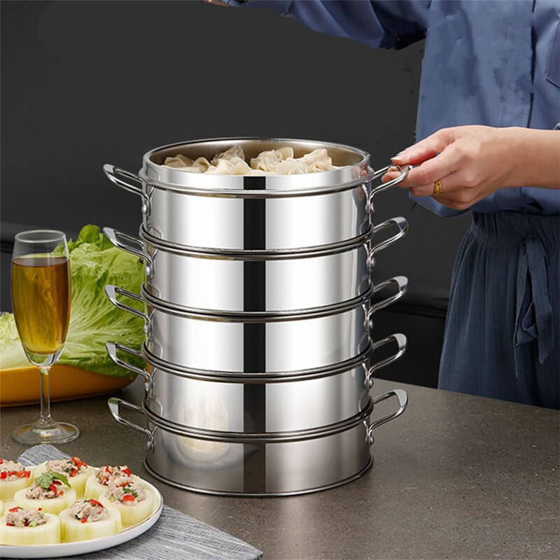 Stainless Steel Food Steamed Instant Pot Steamer Rack Cooker with Cover Food Steaming Tray Grid Double Ear Kitchen Cooking Tool
