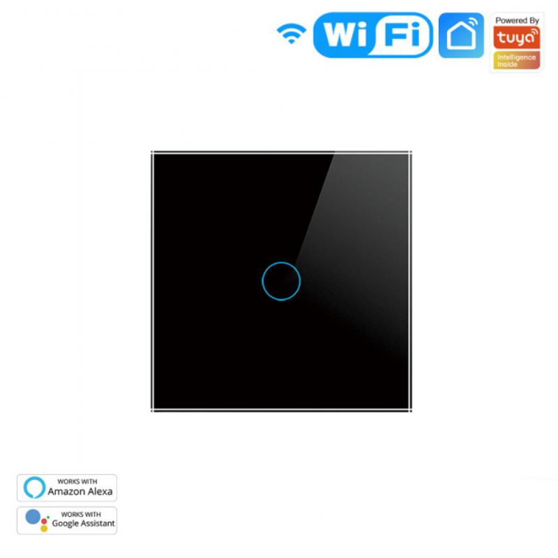 Tuya EU Wifi Smart Wall Light Switch With Luxury Glass Panel Touch Sensor Control Timer Relay Work With Alexa Google Home Alice: Black1 gang