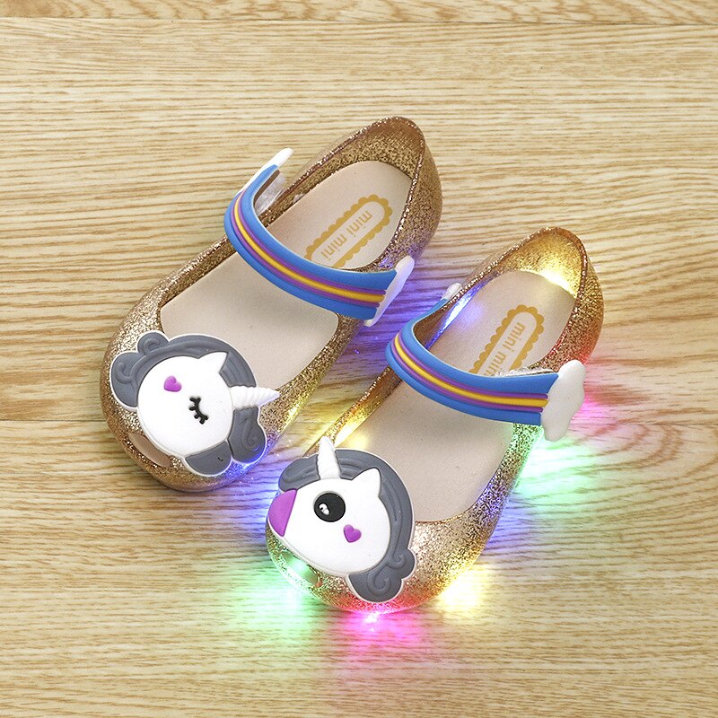 Jenter enhjørning sko barn gelé sandaler led lys opp glitter sko liten jente enhjørning fest enhjørning kjole sandal