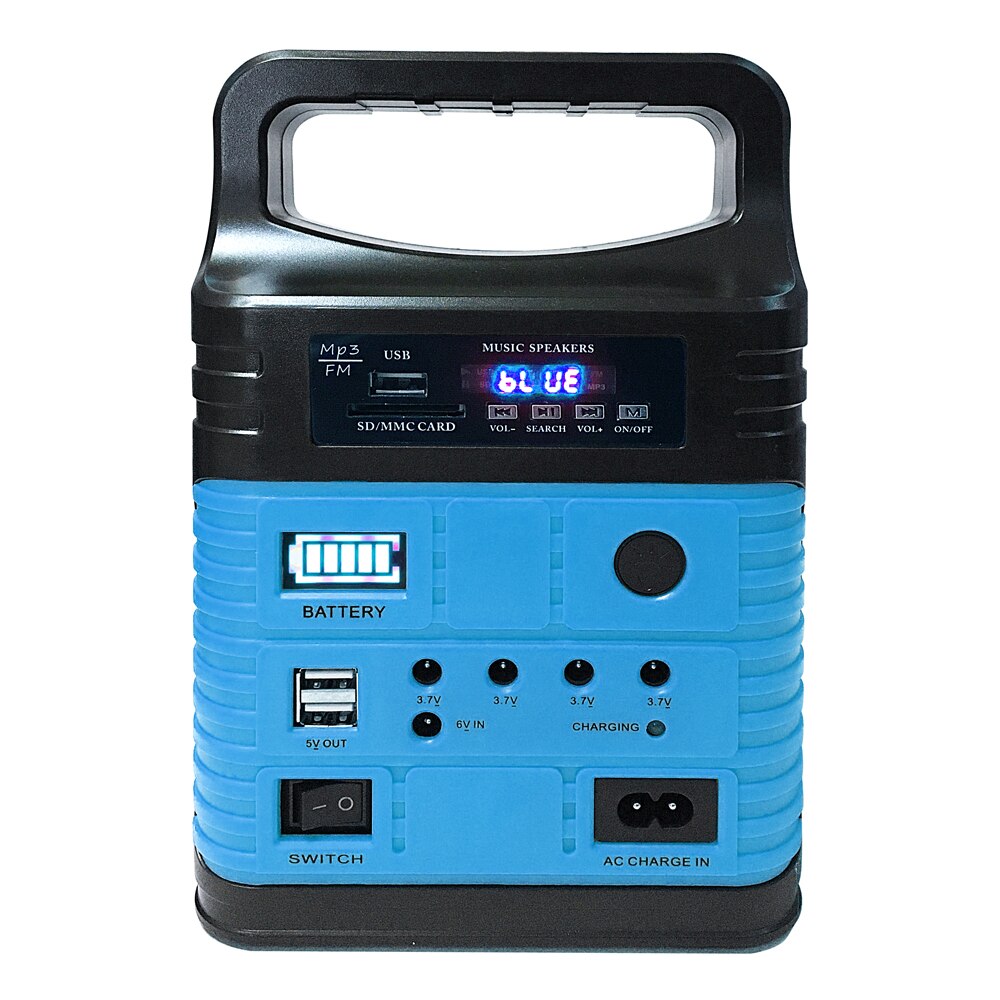 Portable Solar Generator Outdoor Camping Illumination System BT MP3 Radio Polycrystalline Solar-panel with 3pcs LED Lights: Blue