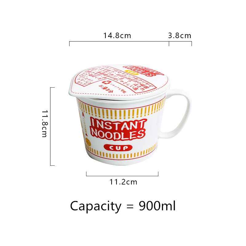 Instant Noodle Kom Keramische Kommen Met Deksel Creatieve Havermout Cups Met Handvat Japanse Ramen Noodle Kom Keuken Accessoires: Red-L