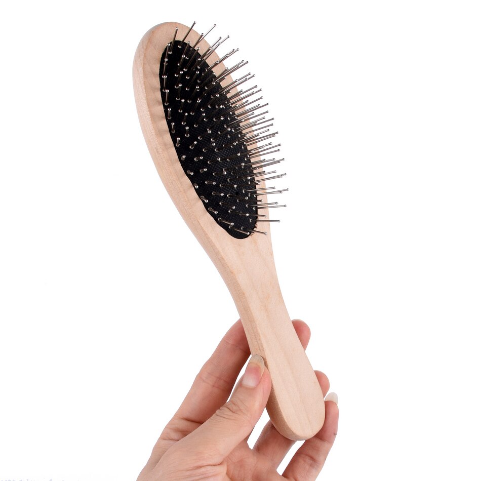 Wooden Handle Massage Hair Brush with Metal Pins Massage Hair Comb With White Air Cushion SY17D5