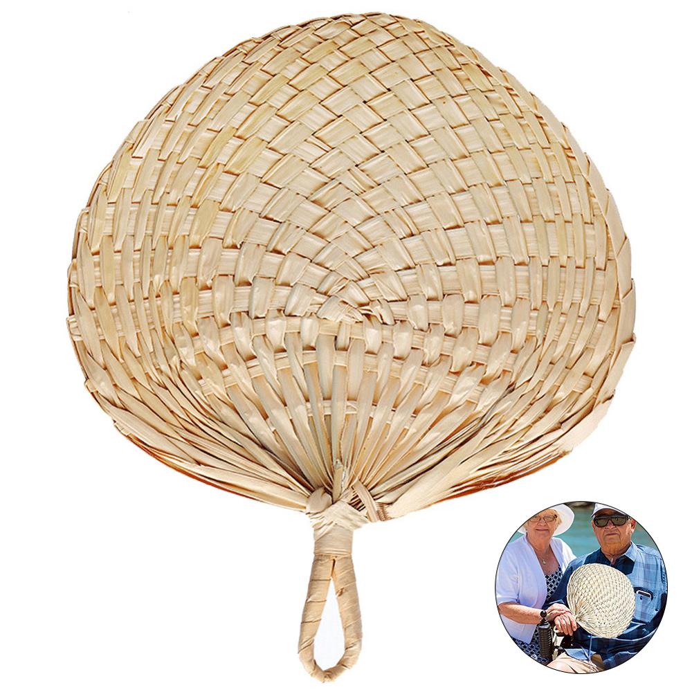 Naturlig håndlavet vifte i kinesisk stil håndvævning palmeblad vifte bærbar vintage cool fan sommer børn vandrehjem dekoration: Default Title