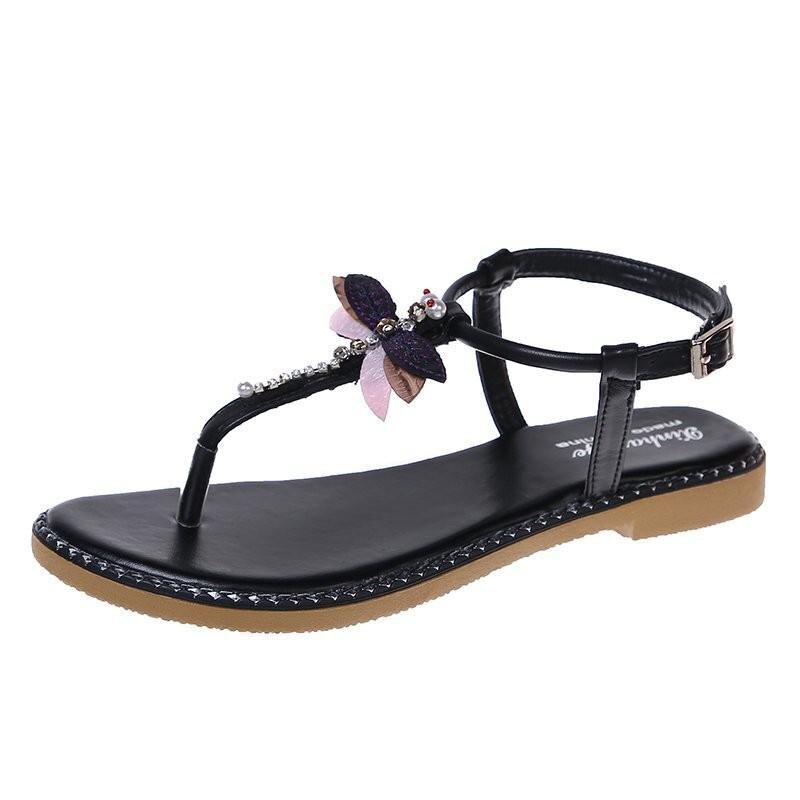 Dam sandaler snörning platt spänne sandaler tofflor dam högklackat tofflor runda huvuden sandaler festskor storlek 35-40: Svart / 40