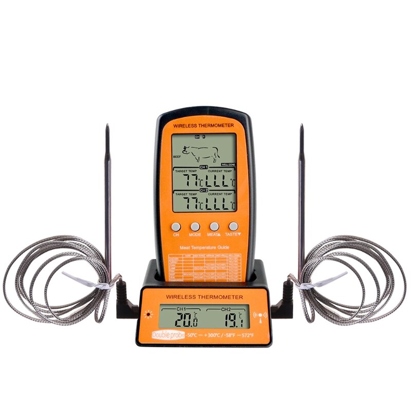 Digitale BBQ Thermometer kabellos Küche Ofen Lebensmittel Kochen Grill Raucher Fleisch Thermometer mit Sonde und Timer Temperatur Alarm