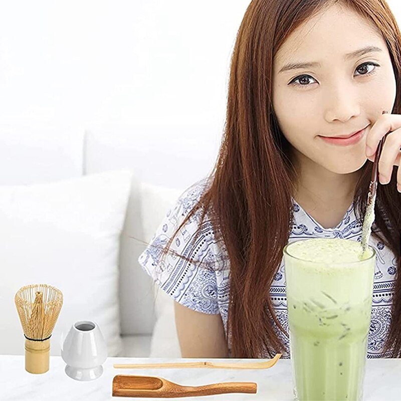 Set da tè giapponese Matcha-frusta Matcha, paletta tradizionale in bambù (Chashaku) e cucchiaino da tè, porta frusta in ceramica