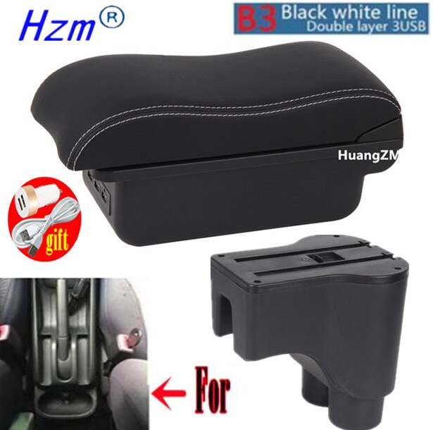 For Daihatsu Terios 2 armrest box For Daihatsu Terios 2 Car Central Storage Container PU Leathe with USB LED light: B3  white line 3USB