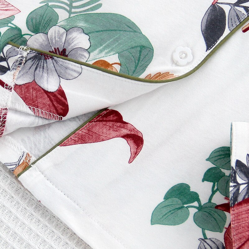Dames katoenen zachte comfortabele turn-down kraag nachtkleding dames 2- delige pyjama pakken dames bedrukte elasticiteit taille homewear