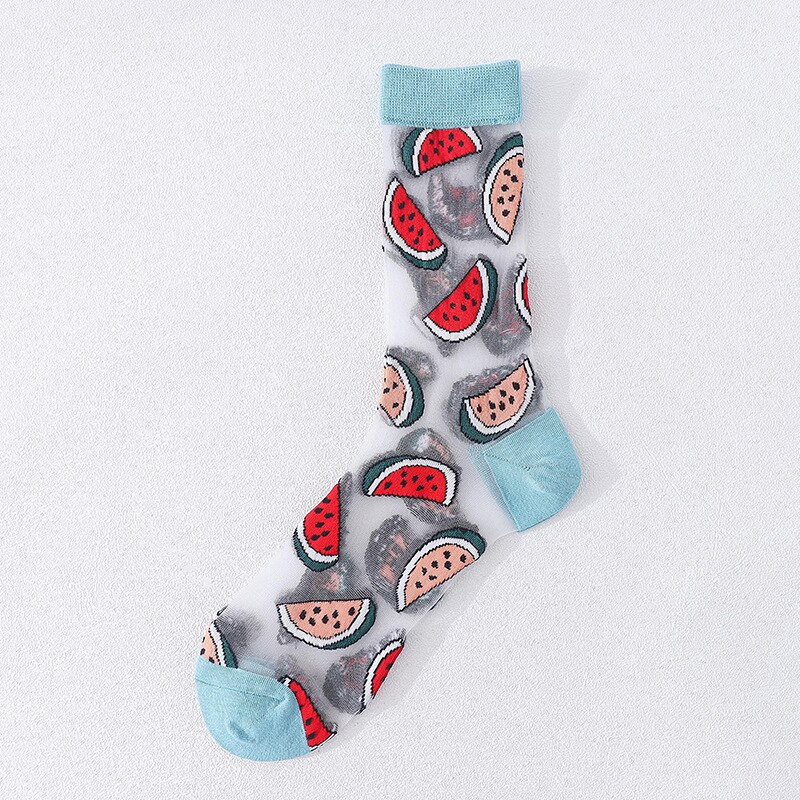 Newest Crystal Silk Tide Socks Gril Women Harajuku Funny Casual Fruit Avocado Pineapple Watermelon Happy Socks Sox: Blue watermelon