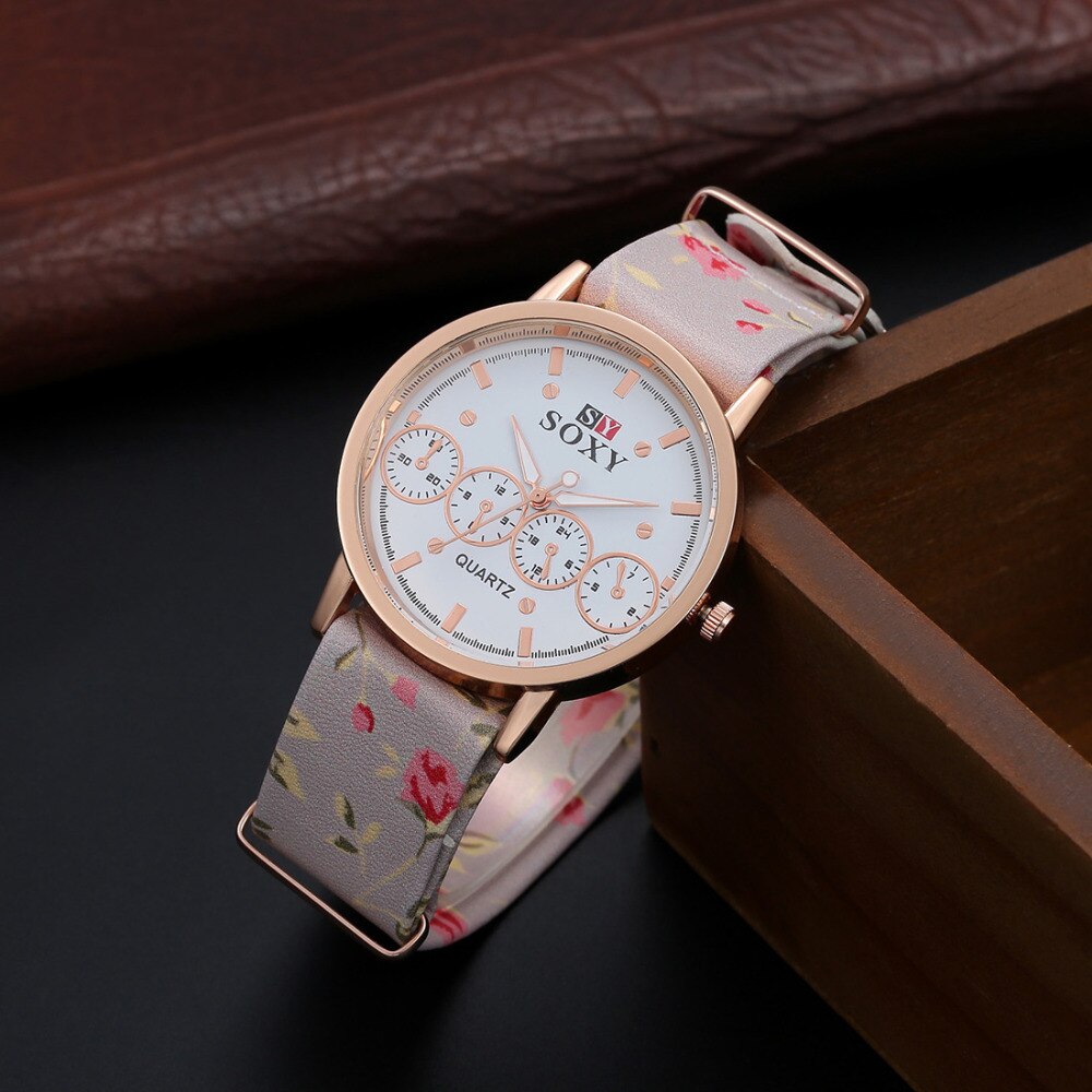 Kobiety luksusowej marki zegarek SOXY moda złoty zegarek kobiety ubierają pasek ze skóry zegarek kwarcowy panie godzin zegar panie prezent Relogio Feminino
