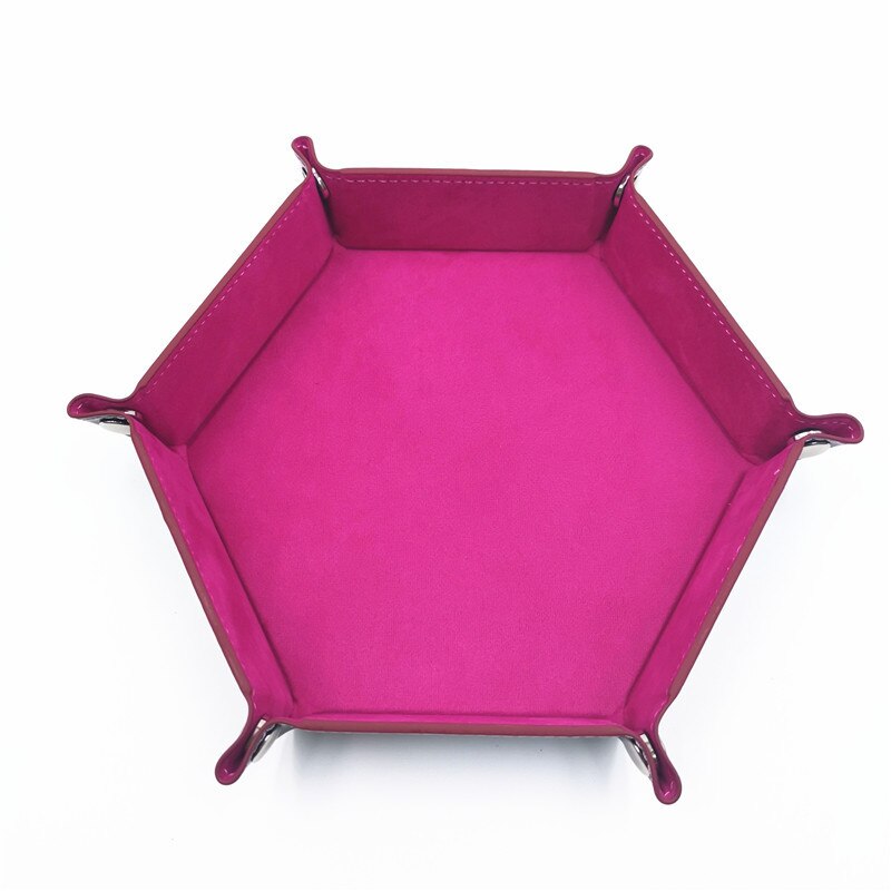 Hexagone pliable plateaux de rangement en cuir PU velours dés plateau bureau clé portefeuille boîte de rangement de pièces divers plateau 18*18cm: Rose