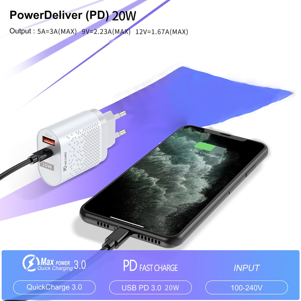 Electop Usb Type C Lader Mini Quick Charge 3.0 Qc Pd 20W Mobiele Telefoon Oplader Voor Iphone 12 Samsung xiaomi Snelle Muur Laders