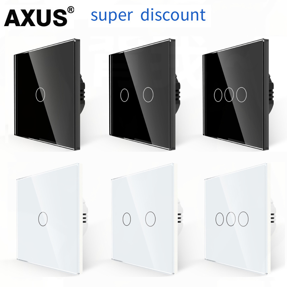 AXUS Touch Switch EU Light Sensor Switches Crystal Glass LED Button Panel Power AC100-240V 1/2/3 Gang Wall Lamp Interruttore