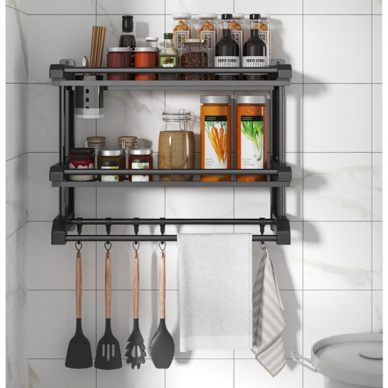 Organizador de baño sin taladro, estante de almacenamiento de ducha, negro, estante colgante de pared, soporte de toalla de inodoro, accesorios de baño