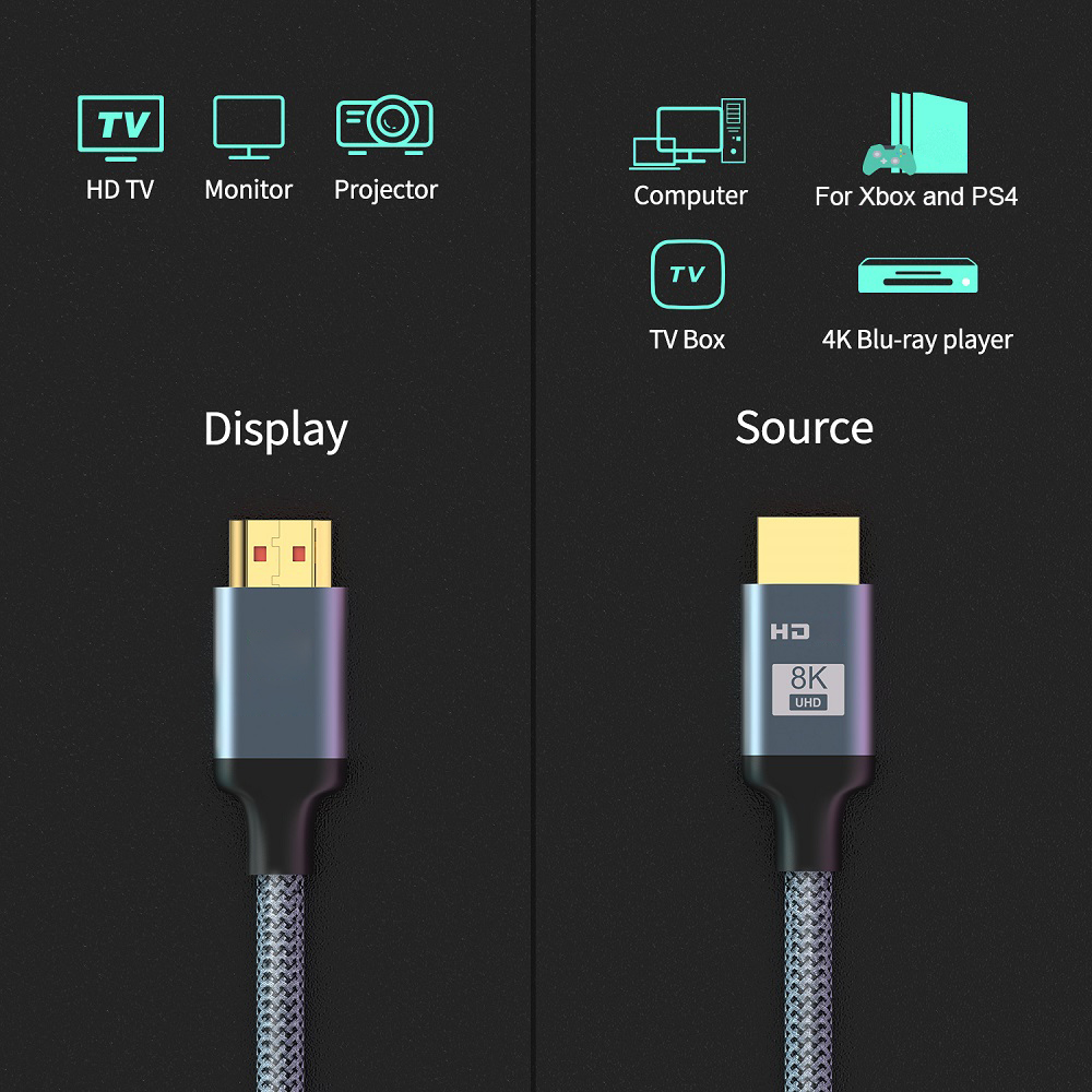 8K 60HZ Audio Video Cables High Speed Projection Gold Plated Cord 4K@120Hz HDMI-Compatible 2.1 Cable for Xbox One TV Box 1m 2m