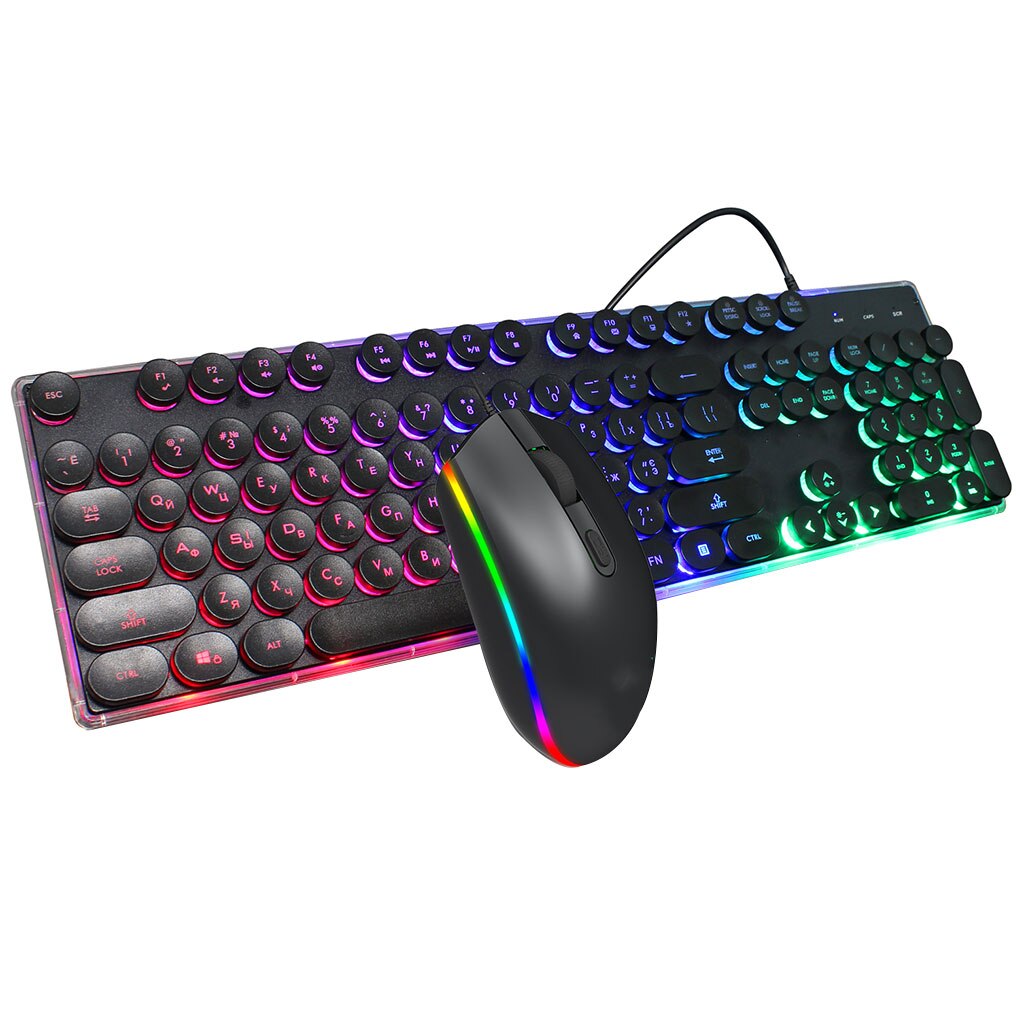 V300 Russian Gaming Keyboard 1600 Dpi Silent Mouse Set RGB Mouse and Keyboard Suit With Rainbow Backlight LED Lights For PC: Default Title