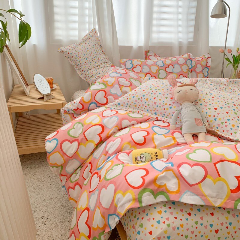 Meisje Beddengoed Set, Dekbedovertrek 200X230 Kussensloop 3 Stuks, beetje Liefde Patroon 200X200 Dekbed Cover, Oranje Kingsize Deken Cover