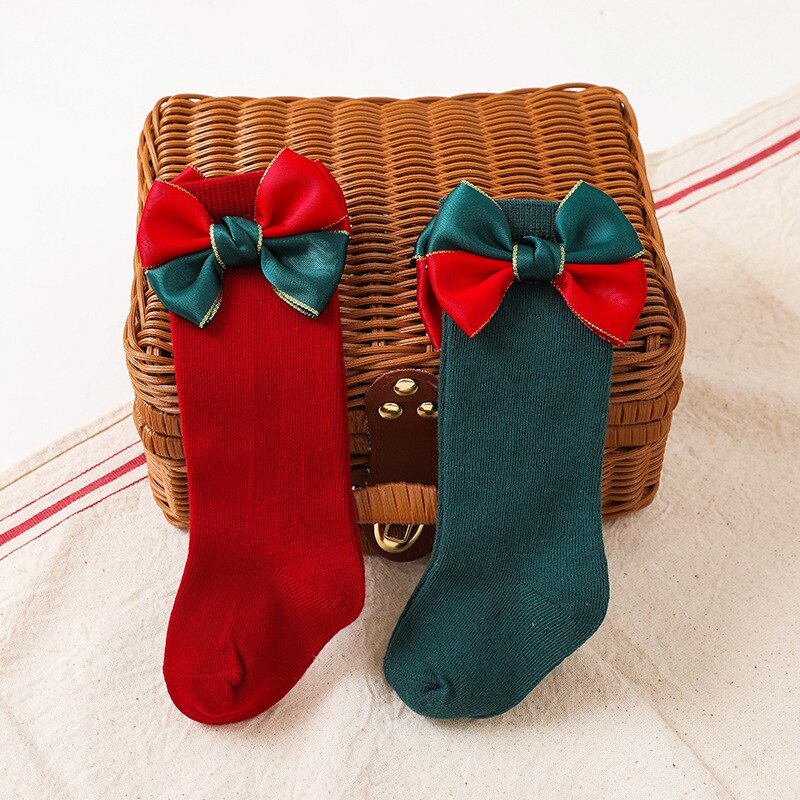 0-3T 2 Pairs Baby Kids Christmas Baby Girl Socks calzini con nodo a fiocco calzini per bambini calze verdi rosse: Colorblock Butterfli / L 2-3 years old