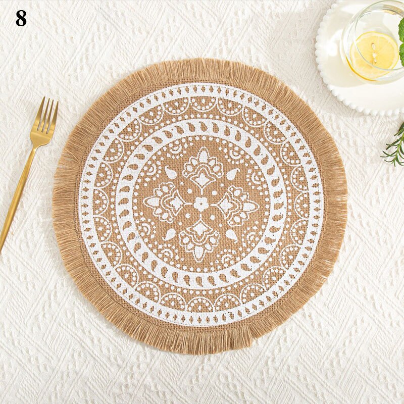 Coffee Cup Mats Woven Placemats Printed Jute Placemats Tassel Placemat Vase Cushions Furniture Decoration Heat Insulation: 8