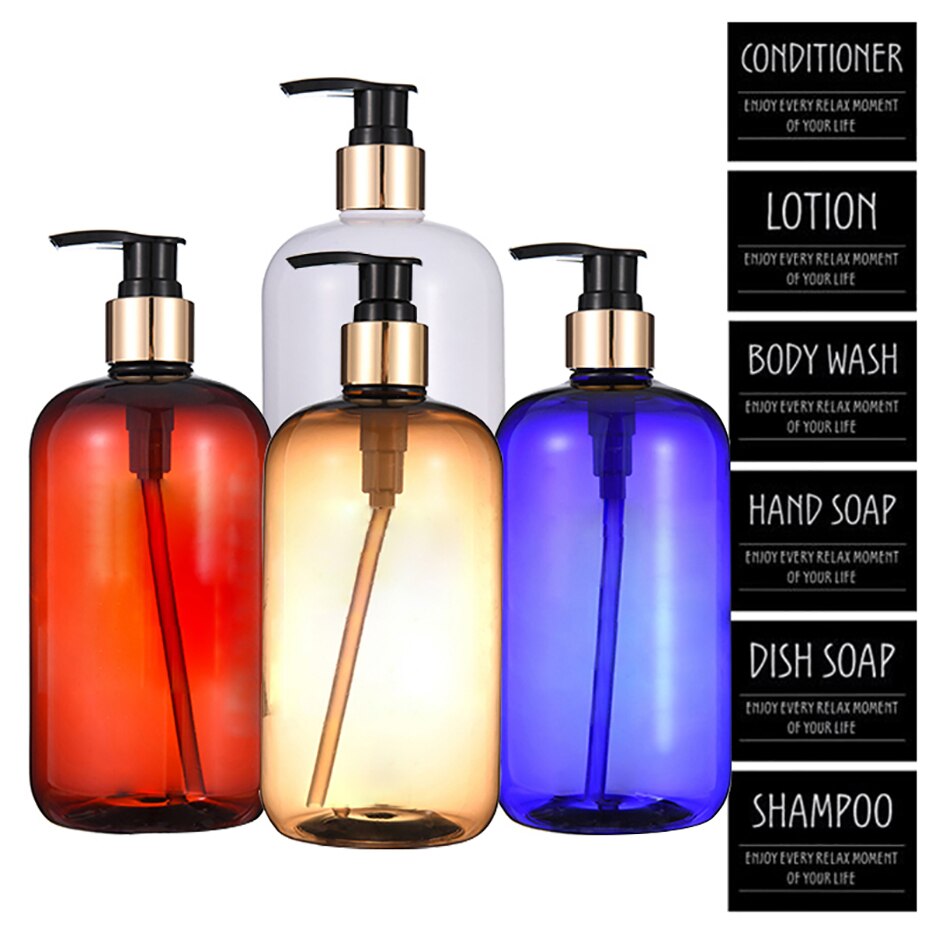 500Ml Badkamer Shampoo Douche Flessen Hervulbare Zeepdispenser Druk Dispenser Met Aparte Label Stickers