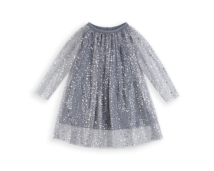 Sukienka dla dziewczynek suknia ślubna kostium księżniczki błyszcząca sukienka urodzinowa dla dzieci gryzmolić srebrna folia drukuj błyszczące gwiazdy szara sukienka z przędzy: 7 t
