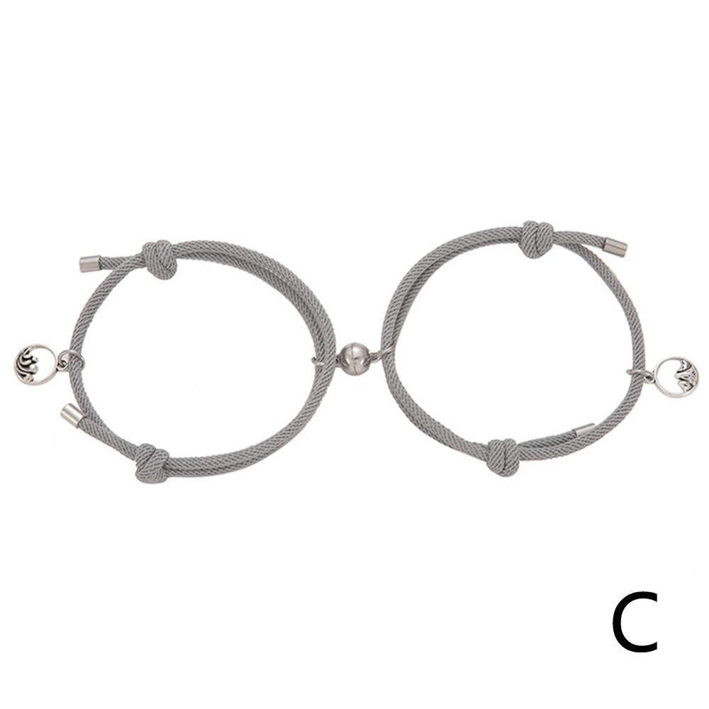 2 unids/set de pulsera emparejada para amantes imán distancia pareja Braslet para niña niño cuerda trenzada: C